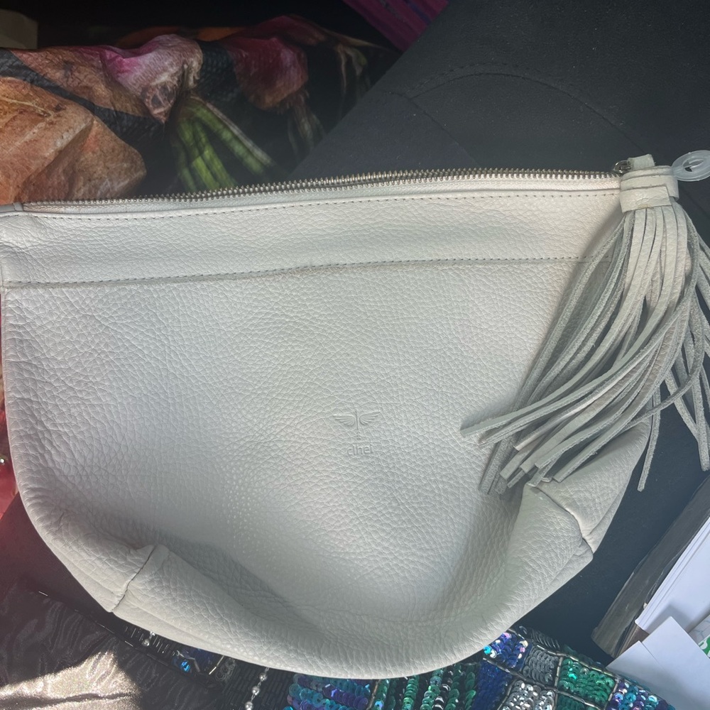 Leather Tassel Wristlet Clutch - grey Clhei